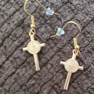Gold Cross Dangle Earrings